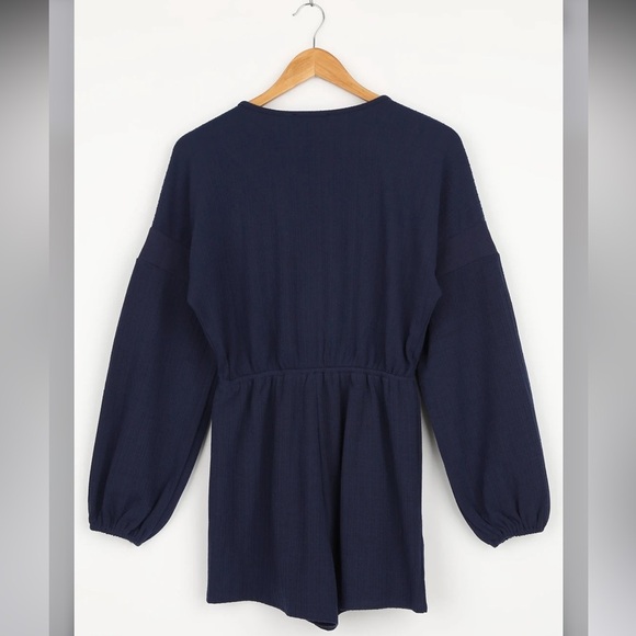 Lulus One Last Chance Navy Blue Jacquard Knit Long Sleeve Romper Size Small - Picture 7 of 16